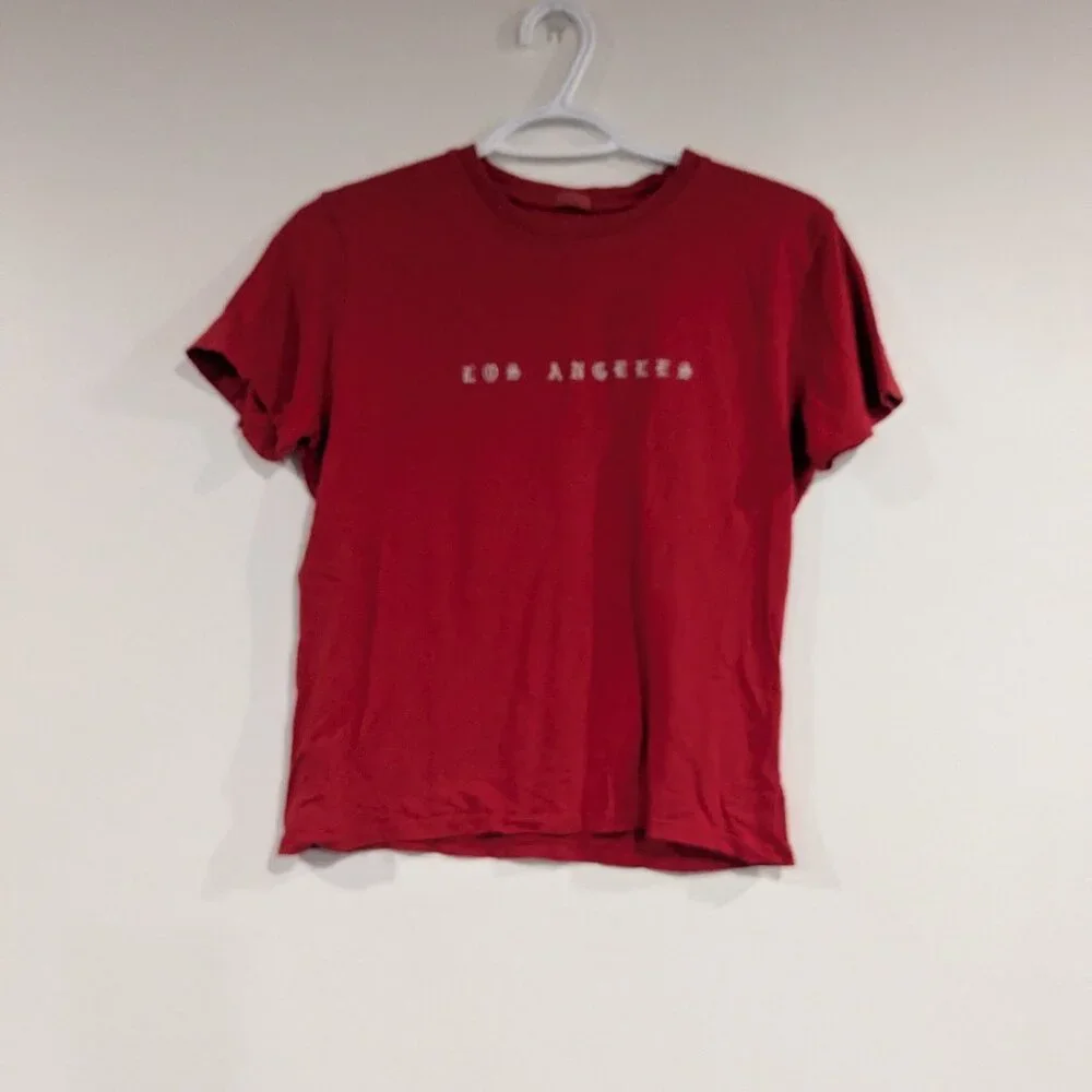 John Galt Los Angeles Embroidered Cropped Tee Red White One Size - Picture 1 of 5
